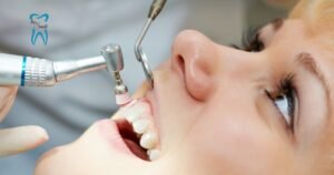 A dental procedure showing a close-up of a patient's mouth being cleaned or polished with a dental tool. The 'tru Smile' logo is visible in the top left corner.